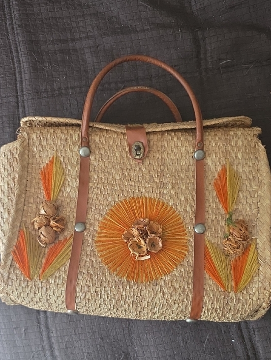 Acapulco Handbags - Vintage Mexico Straw Bag Acapulco Tourist Seagrass Beach Bag Large 1960